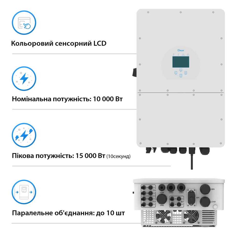 Гибридный инвертор DEYE SUN-10K-SG01HP3-EU-AM2 SUN-10K-SG01HP3-EU-AM2 фото