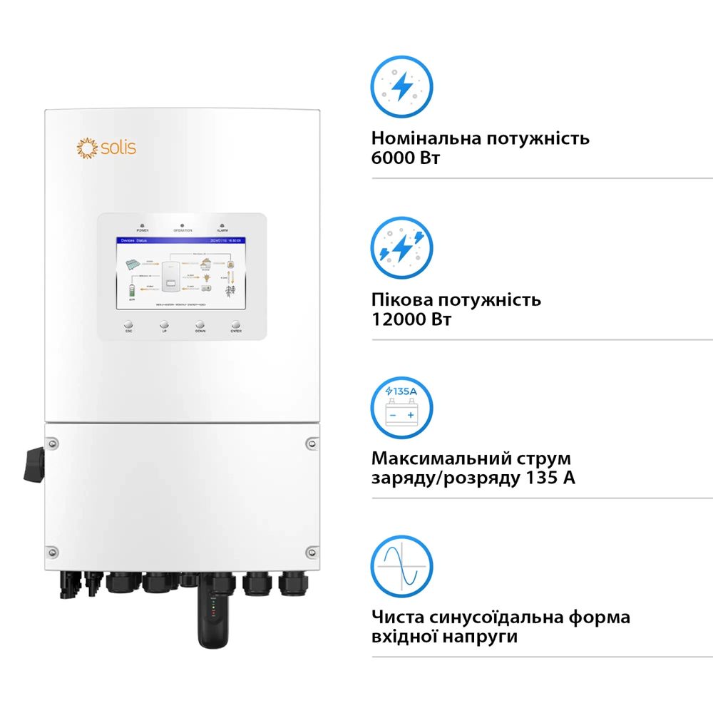 Гибридный инвертор Solis S6-EH1P6K-L-PLUS 6KW 48V 2 MPPT Wi-Fi 220V Однофазный S6-EH1P6K-L-PLUS фото