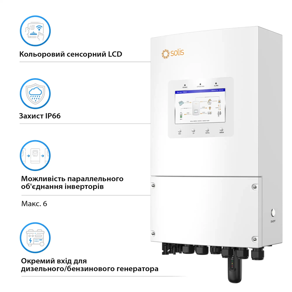 Гибридный инвертор Solis S6-EH1P6K-L-PLUS 6KW 48V 2 MPPT Wi-Fi 220V Однофазный S6-EH1P6K-L-PLUS фото