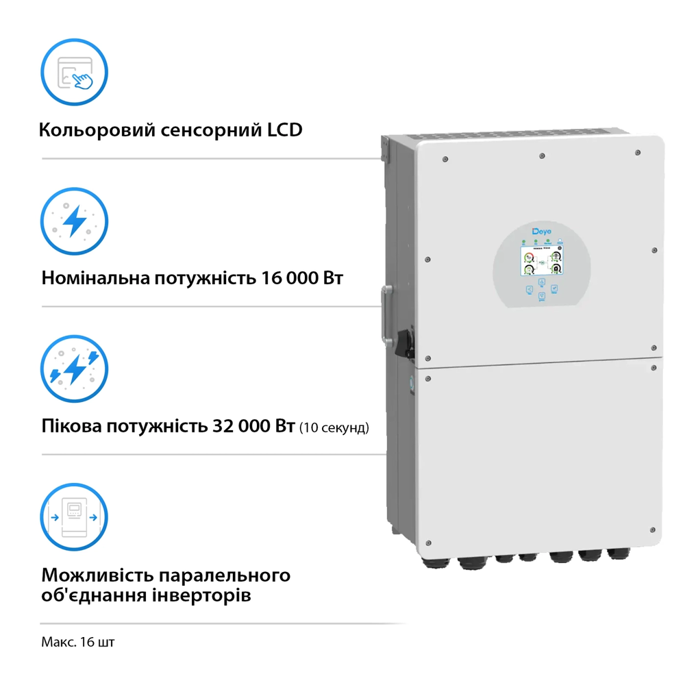 Інвертор гібридний DEYE SUN-16K-SG01LP1-EU (SUN-16K-SG02LP1-EU) SUN-16K-SG01LP1-EU(SUN-16K-SG02LP1-EU) фото