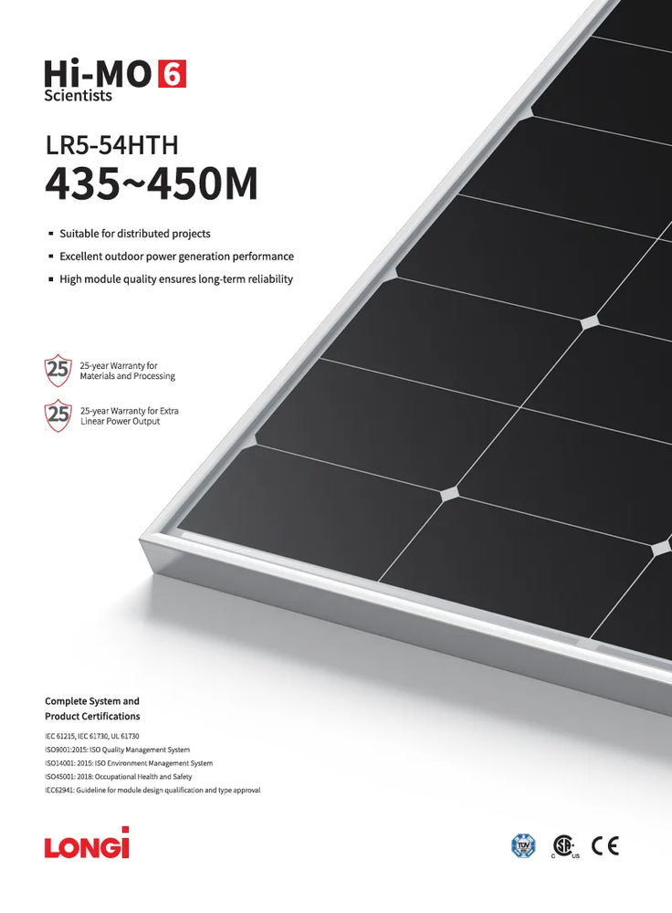 Монокристалічна сонячна панель Longi Solar LR5-54HTH-435M black frame  LR5-54HTH-435M фото