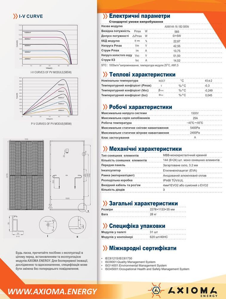 Солнечная батарея AXIOMA energy N-type AXM144-16-182-585N 585Вт AXM144-16-182-585N фото