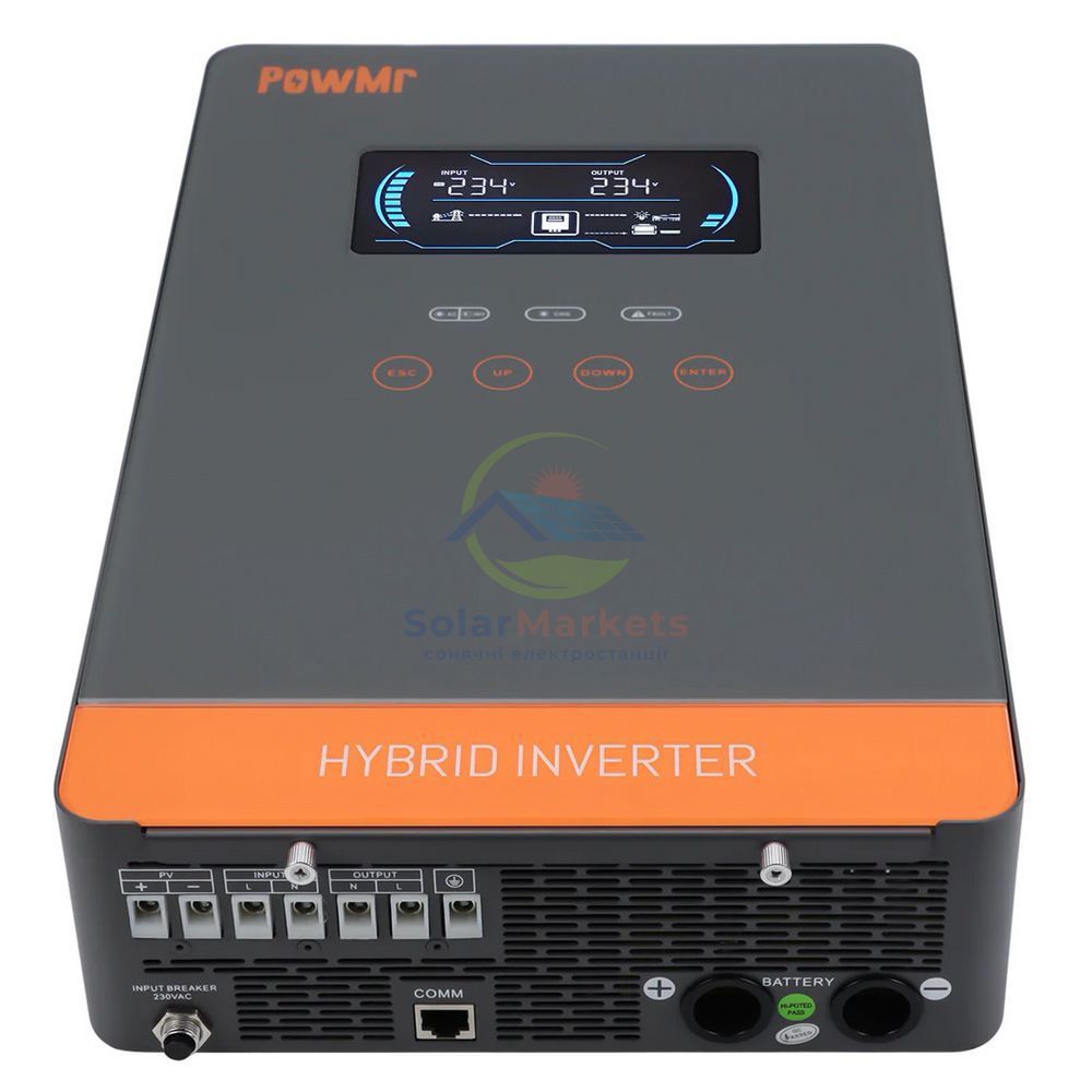 Гібридний інвертор Powmr POW-HVM4.5K-24V-P, 24 В, 4500 Вт (безперебійник, UPS, ДБЖ) POW-HVM4.5K-24V-P фото