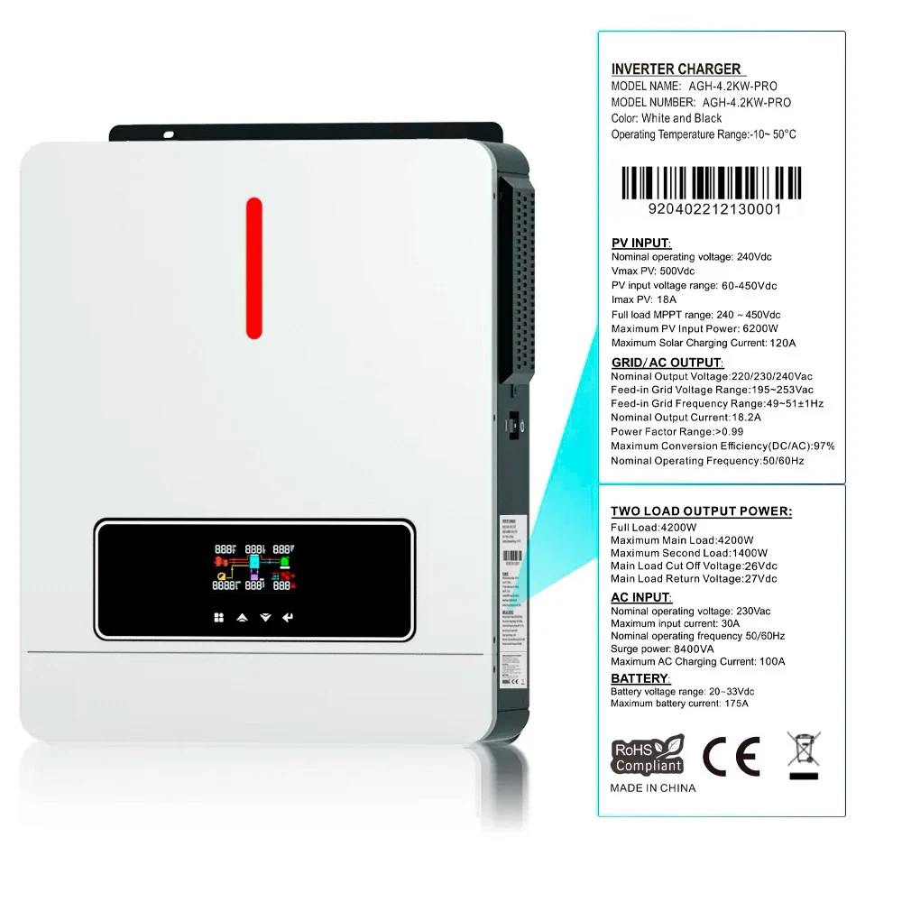 Гибридный инвертор Daxtromn AGH-4.2KW, 24 В, 120 А, 4200 Вт (бесперебойник, UPS, ИБП) AGH-4.2KW фото